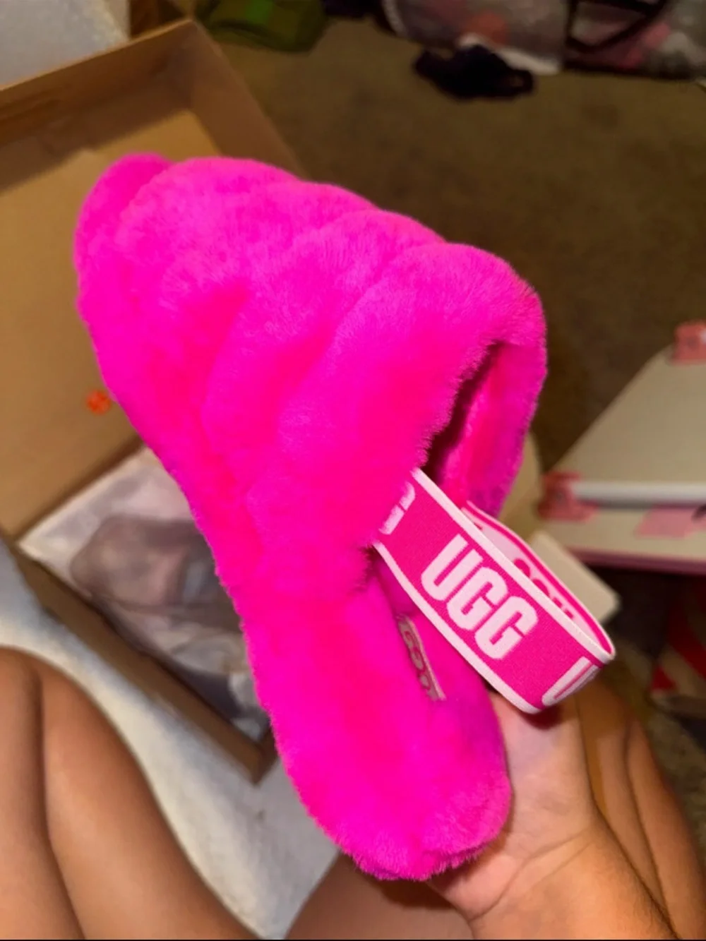 UGG Kids Plush Fluff Slide - Bright Pink